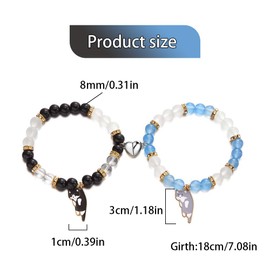FDEETY 2 x Couple Bracelets, Partner Bracelets, Magnetic Heart-Shaped Cat Pendant, Partner Bracelets, Beads, Friendship Bracelets