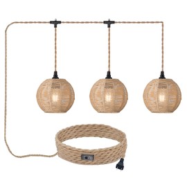 ALAISLYC 3 Lights Plug in Pendant Light with Cord On/Off Switch Rattan Hanging Lamp with 22ft Hand Woven Wicker Plug in Chandelier Boho Hanging Lights Fixture for Bedroom Kitchen Hallway Foyer