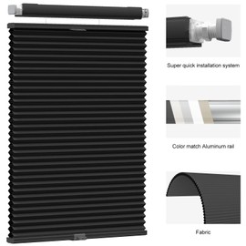 Myshade Custom 1.5 Inch No Drill No Tools Cellular Shades for Indoor Windows Top Down Bottom Up Shades Easy to Install Cordless Blinds for Home Room Darkening, Black-Blackout