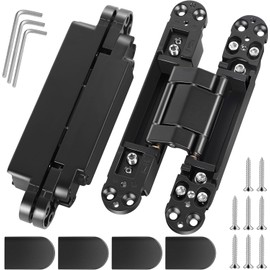 7 Inch Invisible Door Hinges (2 Pack), 3D Adjustable Hidden Door Hinges for Doors, 180 Degree Swing Heavy-Duty Zinc Alloy Concealed Hinge, 177 lbs Load-Bearing, Matte Black Finish