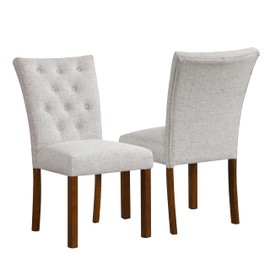 HomePop Button Tufted Fabric Dining Chairs - Neutral Textured Solid Woven (Set of 2)