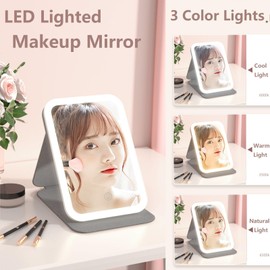 Hoffnugshween Travel Makeup Mirror Touch Screen Vanity Mirror with 58LEDs 3 Color Lighting Brightness Adjustable Rechargeable Portable Ultra Slim Lighted Makeup Mirror Essential for Women (Blue)