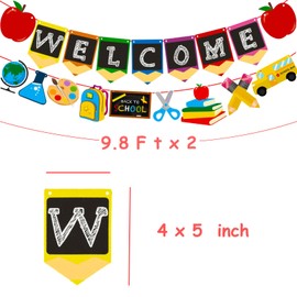Werich Welcome Back to School Banner Set de 2 piezas para el primer día de escuela, decoración de jardín de infantes para el aula, suministros escolares de oficina para profesores