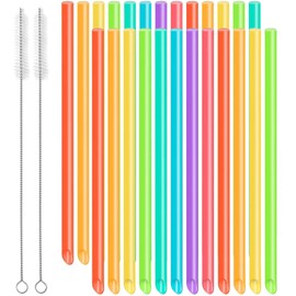 25 pcs Bubble Tea Straw,Straws,Reusable Rainbow Straws for Kids, Juice, Milkshake,and complimentary 2 pcs Straw Cleaner,26cm*1cm Extra Wide Bubble Tea Straws(Color Random