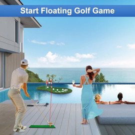 Sagsewful - Campo de golf flotante para piscina, alfombrilla de golf flotante con recuperador de bolas para piscina/lago, juego de césped...