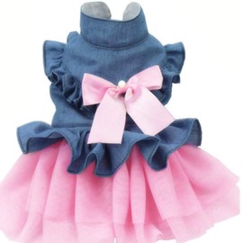 ANIAC Pet Denim Dress with Cute Bow-Knot Comfy Vest Skirt Lace Trim Tutu Summer Spring Clothes for Cats and Small Dogs (X-Small)