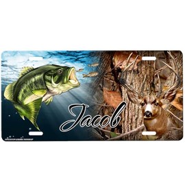Bass and Deer License Plate Car Tag