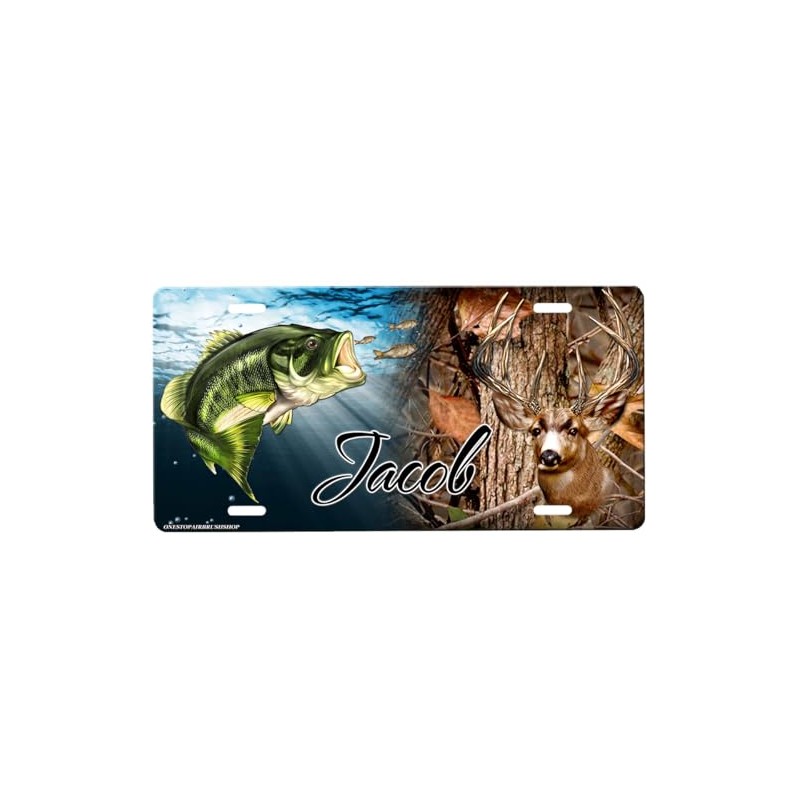 Bass and Deer License Plate Car Tag