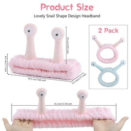 Umshlem 2 Pack Face Wash Headband Snail Spa Hair Bands Makeup Headbands Cartoon Cute Coral Fleece Elastic Headband Creative Hair Accessories for Washing Face Shower Beauty Skincare - Pink and Blue