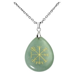 Jovivi Silver Plated Viking Compass Vegvisir Healing Stone Crystal Necklace Teardrop Gemstone Chakra Pendant Necklace 24"
