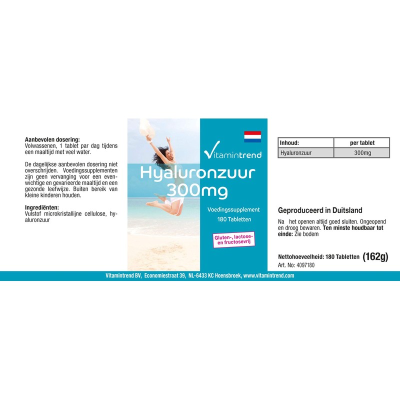 Hyaluronic Acid 300 mg – 180 Tablets – Vegan –