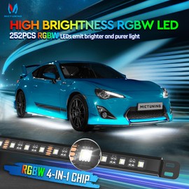 MICTUNING N8 Aluminum RGBW LED Car Underglow Light Kit, Exterior Underbody Multicolor Light Strip, Multi Mode Soundsync Neon Accent Light Bar, IP68 Waterproof, Wireless App & Remote Dual Control 8PCS