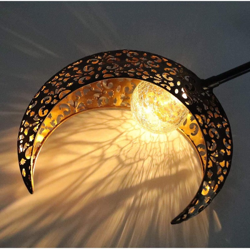 HDNICEZM Solar Garden Light Outdoor Decorative, Moon Decor Crackle Glass