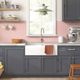 STICKGOO 10-Sheet Pink Subway Tiles Peel and Stick Backsplash, Stick on Tiles Kitchen Backsplash (Thicker Design)