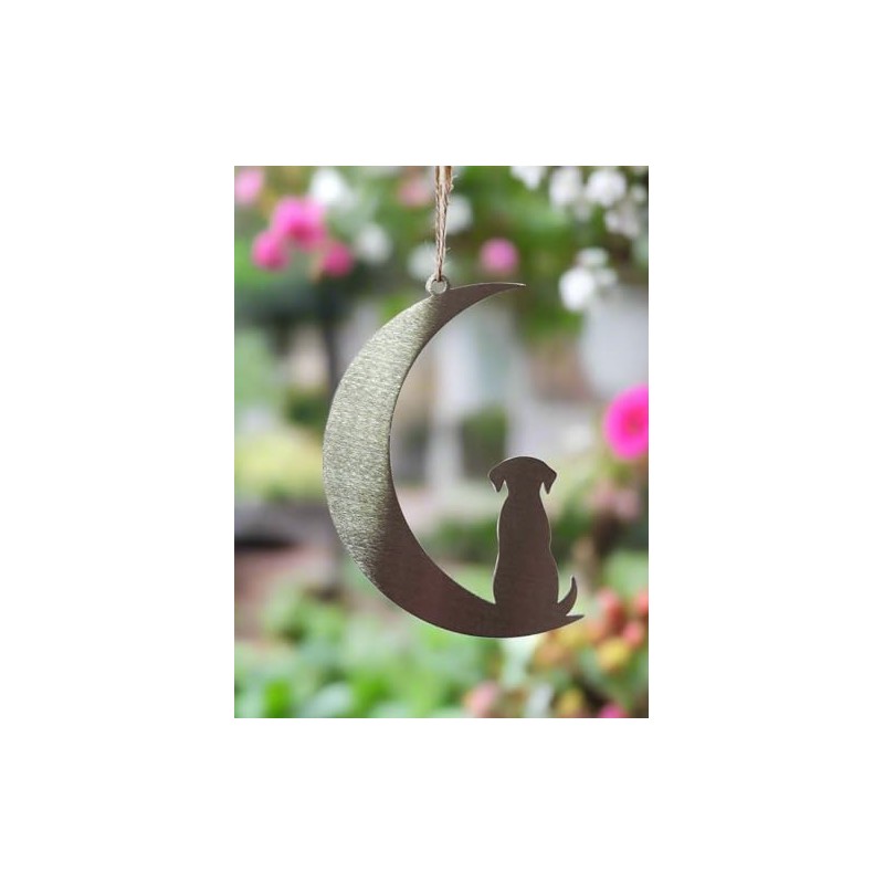 Image Industry Dog Silhouette Steel Moon Crescent - Hanging Ornament
