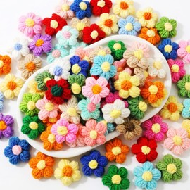 Crochet Flowers Bulk, 70 Pcs Handmade Knitted Yarn Flower Appliques for DIY Crafts, Hair Clips, Headbands, Hats, Clothing Embellishments,Bouquet Blanket, Multicolor Floral Decorations