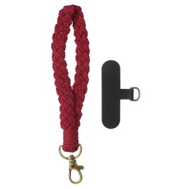 PATIKIL Boho Macrame Keychain, Handmade Wristlet Bracelet Keychain Keyring Holder Key Wrist Lanyard Phone Wrist Strap with T-shaped Pad for Women Girls, Red