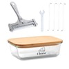 Yomjarl Cheese Container for Refrigerator,Glass cheese slice holder with Wooden