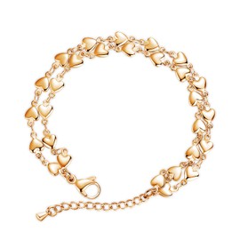 mnmoom Heart Bracelet for Women,7-8.5 Inches Adjustable Stainless Steel heart Link Chain, Silver and 14k Gold, Rose gold plating (Gold)