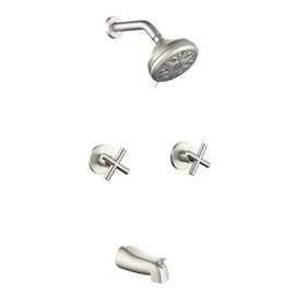 2 Handle Shower Faucet Set with Tub Spout Bathtub Shower Faucet Combo Set Shower System Complete Tub and Shower Trim Kit Brushed Nickel Wall Mounted Shower Fixtures