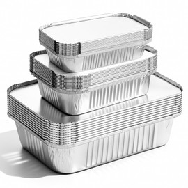 GGOLDMER 30 Pack Disposable Aluminum Foil Pans with Lids, 10x7.5 And 7.3x5.3 Square 6.9x4.3 Square Combo Set, Disposable Aluminum Pans With Lids for Birthday Party, Wedding, Holiday Celebration