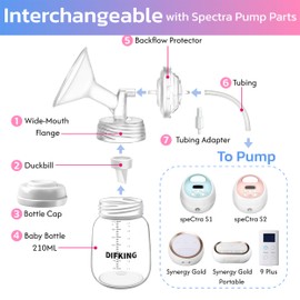 DIFKING Pump Parts Compatible with Spectra S2 S1 9 Plus SG for Spectra Breast Pump Parts Replacement Kit Accessory 21mm Flange Duckbill Valve Tubing Bottle Connector Backflow Protector