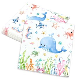 20 PCS Under The Sea Party Napkins Ocean Paper Napkins Disposable Summer Sea Birthday Party Supplies Turtles Whales Napkins for Baby Shower Decor