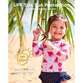 Lilian & Gema 4-Piece Baby Toddler Girl Swimsuit Set - Tankini & Rash Guard Girls Bathing Suit with UPF 50+ Sun Protection, Watermelon, 4T