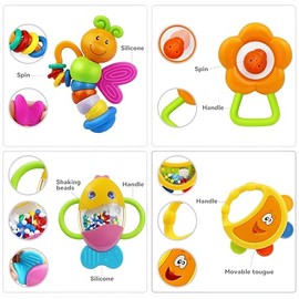 MOONTOY 12pcs Baby Rattles for Babies 0-6 Months Teething Toys 3-6 Months, Newborn Infant Teethers Baby Toys 6-12 Months, Montessori Baby Easter Baske
