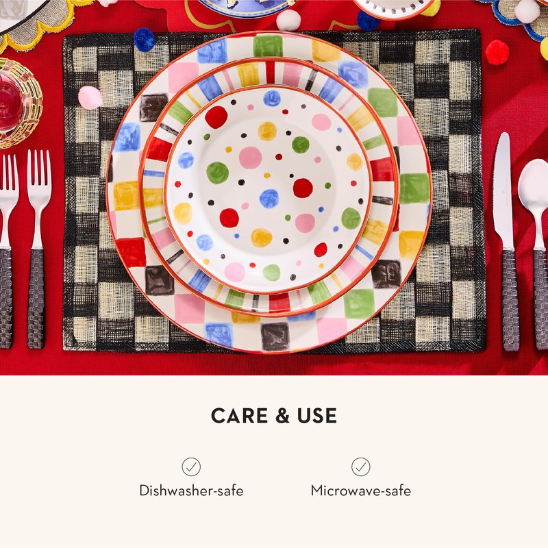 MACKENZIE-CHILDS Round Platter, Dishwasher-Safe and Microwave-Safe Stoneware Serving Platter, Multi