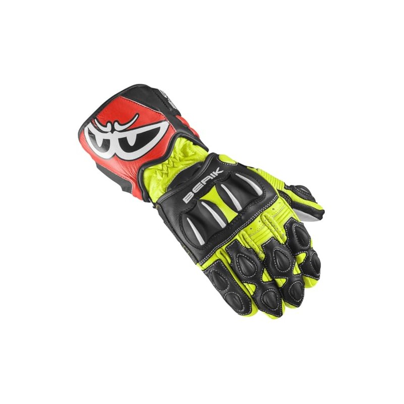 Berik Thunar Evo Motorcycle Gloves, Black/Neon Yellow/Neon Red, XS |