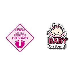 Little Princess on Board Car Warning Signs,2 Pcs Car Safety Sign Reflective Footprint Pattern Baby in Car Warning Car Sticker Durable Safety Warning Car Bumper Sticker (Pink)