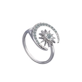 QIAMNI 925 Sterling Silver Pentagram Star Open Ring Women Adjustable Size Ring for Women Girls Birthday Gift (M), (JZ415-S)