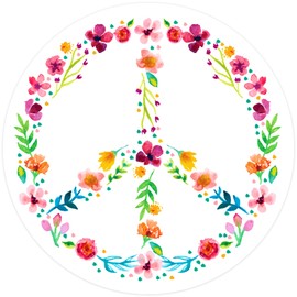 Stickios Floral Peace Sign Sticker 4.75x4.75 inches - Made in The USA - Peace, Love, Hippie Round Bumper Sticker Decal for Cars, Windows - Peace Sticker (1-Pack)