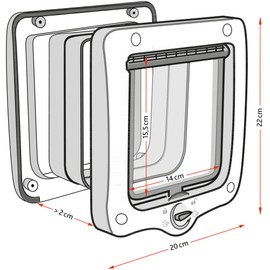 TRIXIE 44231 Waterproof and Quiet Cat Flap "4-Way Freewheel Door with Tunnel, 20 x 22 cm, White"