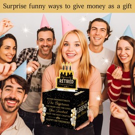 ChillHui Retirement Black and Golden Money Gift Box, Retired Birthday Money Pull Box for Women Men