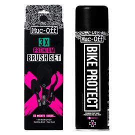 Muc-Off Bike Protect 500ml + 3 Brush Set | Premium Protection Spray & Corrosion Inhibitor | Non-Sticky Shine Protectant | Safe on Carbon Fibre & Metals | Includes Bike-Brush Kit