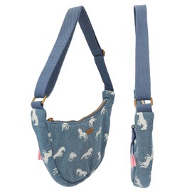 Depesche 12873 Miss Melody Denim - Small Half Moon Shoulder Bag Made of Jeans, with Horse Pattern, Dark Blue Bag with Adjustable Shoulder Strap
