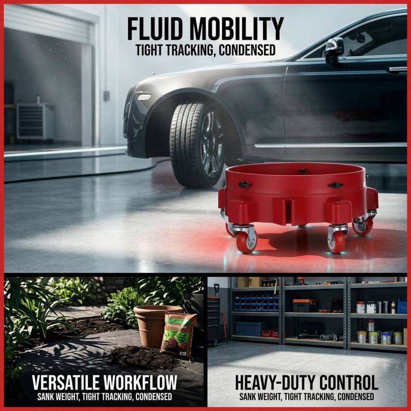 5 Gal Bucket Dolly 2-Pack, 5 Locking Casters, Connectable Bases,