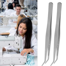 Respicefinem 5 Pieces Curved Accuracy Tweezers Stainless Steel Essential Sewing Machine Tools for Delicate Fabric Crafts Embroidery 15.5cm Length Ergonomic Design
