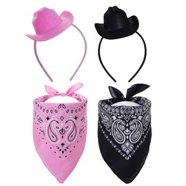 phnydreg 2 Sets Cowboy Mini Hat Headbands and Paisley Bandanas for Women Girls Western Party Concerts Outfits