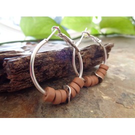 Ceramic 3 cm hoop earrings boho tribal hoop earrings in Bali style in sand and silver