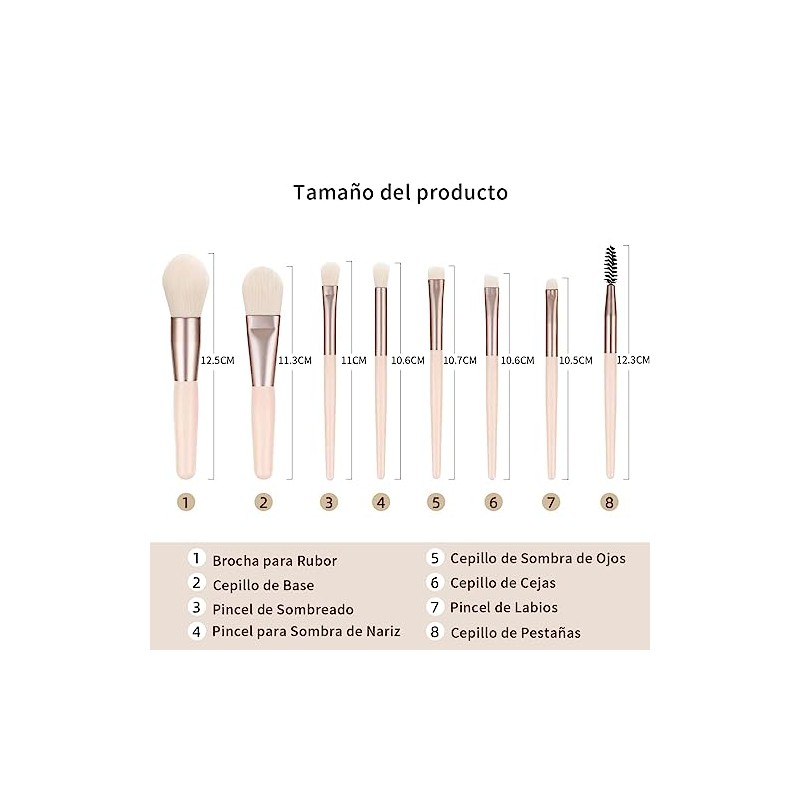 Brochas para Maquillaje, Set de Brochas para Maquillaje, 8pcs (Beige)