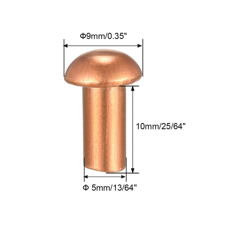 sourcing map 50 Pieces 13/64" x 25/64" Copper Round Head