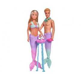 Simba 105733524 Steffi Love Mermaid Family, Doll as Pregnant Mermaid with Kevin as a Merman, with Baby Bed, 29 cm Dress-up, Toy Dolls, for Children from 3 Years