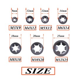 SpzcdZa 260pcs 7 Size Internal Tooth Starlock Washers Locking Washer Assortment Kit, Push On Speed Clips Fasteners Assortment Kit,Quick Speed Locking Washers,Black Oxide Finish65Mn Black Oxide Finish