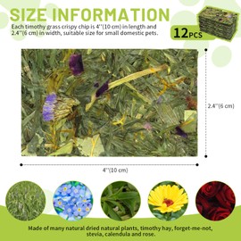 CZWESTC 12 Pcs Timothy Grass Crispy Chips, Rabbit Natural Treats, Timothy Hay Toys Chips Bunny Chew, Snacks for Hamster Chinchillas Gerbils Rats Small Animals Teeth Care