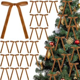 36 Pcs Velvet Christmas Tree Bows Door Garland Decor Vintage Wreath Bow,Velvet Bows for Christmas Tree, Christmas Velvet Bows Rustic Crafts Gift Bows Vintage Velvet Ribbon Bows (Brown)