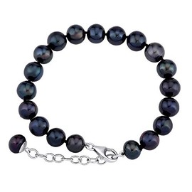 SILVEGO Women's Pearl Bracelet with Black Freshwater Cultured Pearls 925 Sterling Silver Clasp, Silver, Pearl