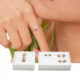 Oirlv 3 Slots PU Leather Small Ring Organizer Earrings Trays Showcase Display Storage Insert Holder for Jewelry Box, Drawer, Dresser(White,M)